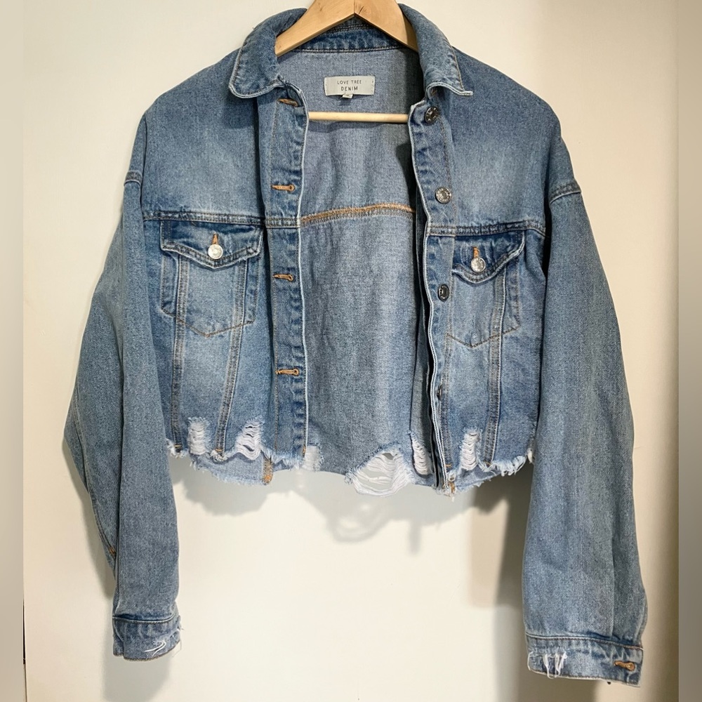 Love Tree Cropped Jean Jacket